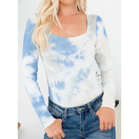 Le Lis | Women | Tie Dye Ribbed Texture Crotch Snap Body Suit | Large - Picture 9 of 10